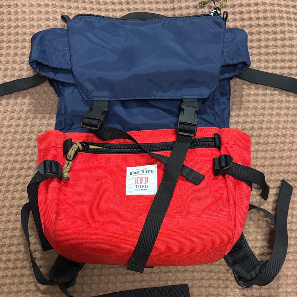 Topo Designs Red & Navy new Belgium Fat Tire Backpack